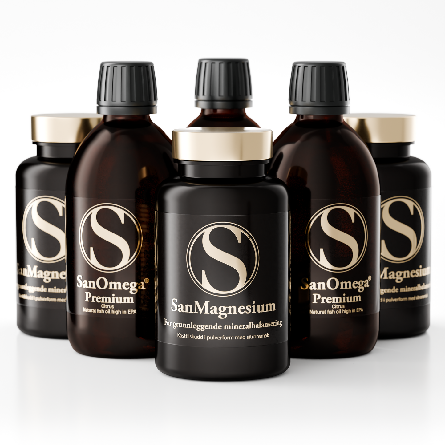 Ensemble complet 1 ( Huile de poisson premium Sanomega x3 + Poudre minérale SanMagnesium x3)